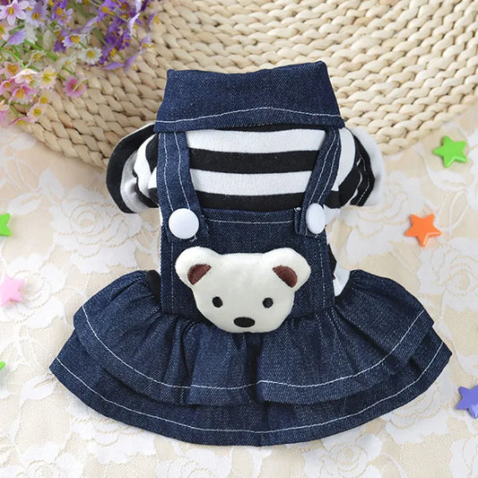 Spring Summer Pet Dog Clothes Striped Bear Cute Cat Strap Denim Skirt Yorkie Chihuahua Dresses Clothes Ropa Perro