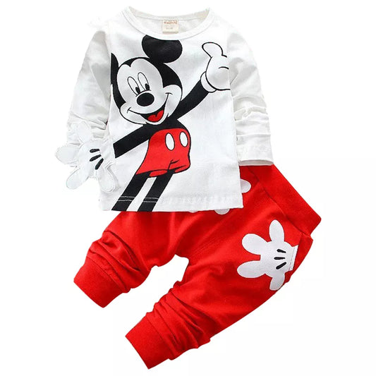 Baby Boys Girls Mickey Mouse Minnie Cartoon Clothing Sets Children Cotton Long Sleeve T-shirt+Pants Suits Infant Kids Clothes