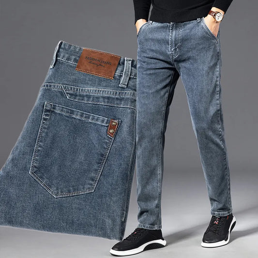 Denim Jeans Men Straight Stretch Regular Men's Pant Big Size 29-38 40