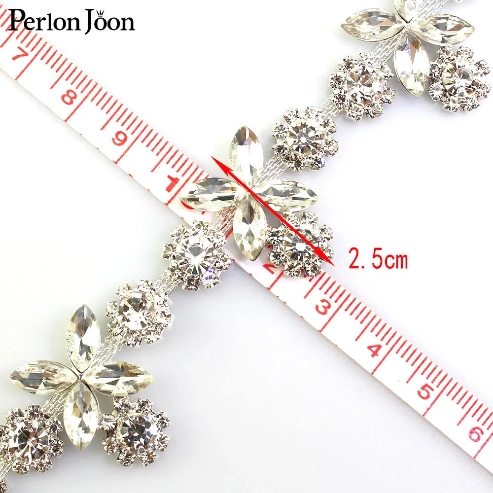1 yard shine flower diamond rhinestone trim plating silver flatback glass crystal decorative chain clothing accessories ML097