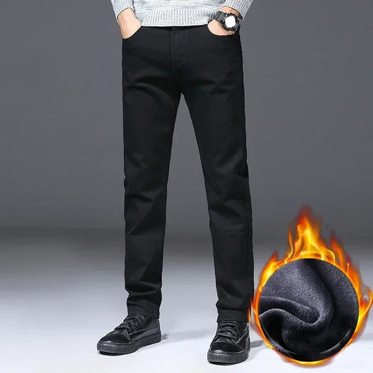 2023 Winter Thick Fleece For Cold Men Warm Slim Jeans Elasticity Skinny Black Jeans Fashion Casual Pants Trousers