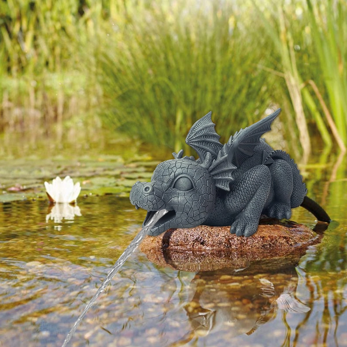 Fountain Dragon Statue Spouting Water Dragon Sculpture Weather Resistant Realistic Water Spray Dragon Statue Outdoor Ornament - youronestopstore23