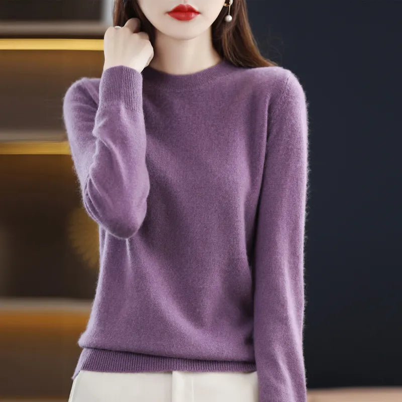 100% pure wool cashmere sweater women's O-neck pullover casual knitted coat autumn and winter women's coat basic 18 colors