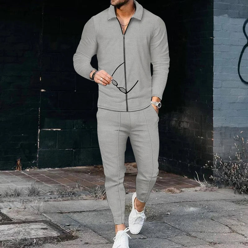 Men's New Polo Shirt High Quality Casual Zipper Pants Long Sleeve Set