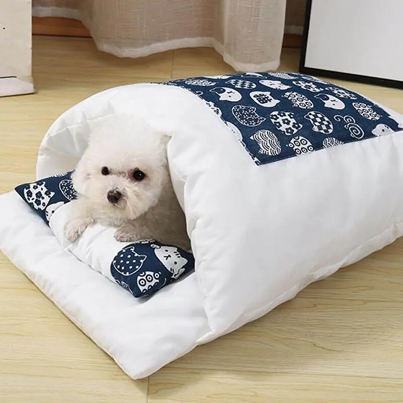 Japanese Cat Bed Winter Removable Warm Cat Sleeping Bag Deep Sleep Pet Dog Bed House Cats Nest Cushion with pillow