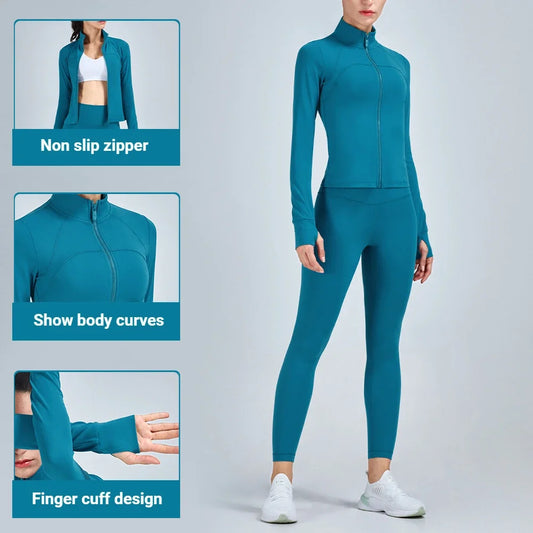 Women Gym Jacket  Full Zip Long Sleeve Sports Sweatshirt Winter Autumn Slim Fit Lemon Women Workout Yoga Running Casual Top