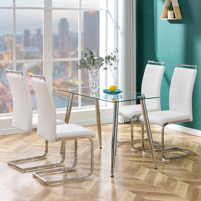 Modern Dining Chairs with Faux Leather Padded Seat Dining Living Room Chairs Upholstered Chair with Metal Legs Design Set of 4
