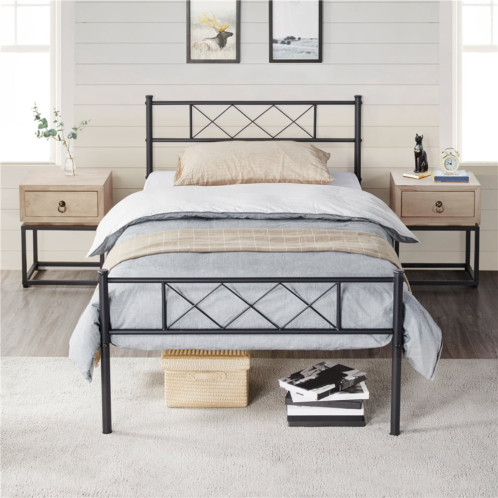 X-Design Headboard & Footboard Metal Twin Bed, Black  Bedroom Furniture  Queen Bed Frame