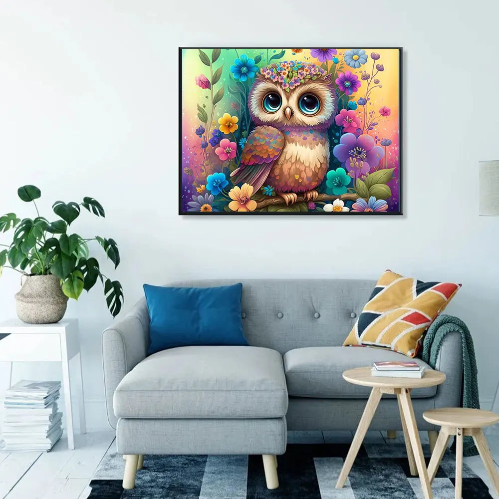 HUACAN 5D Diy Diamond Painting Complete Kit Animal Owl Full Square Round Mosaic Flower Home Decor Friend Gift