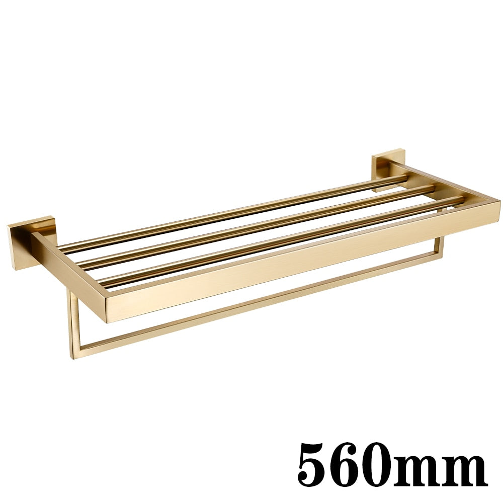 Luxury Gold Brushed Wall Mount Stainless Steel Clothe Hook Black Toilet Paper Holder Towel Bar Bathroom Decoration Accessories