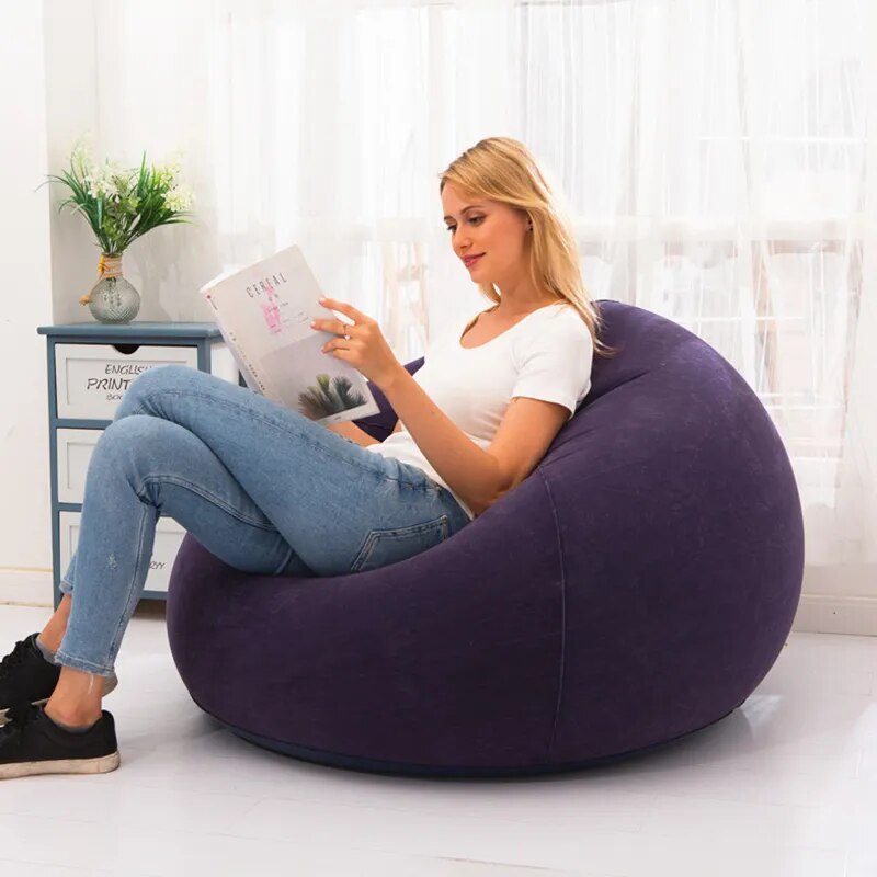 Flocking Inflatable Sofa PVC Lazy Inflatable Sofa Chairs Lounger Bean Bag Sofas Outdoor Camping Seat Mat Bedroom Home Decoration