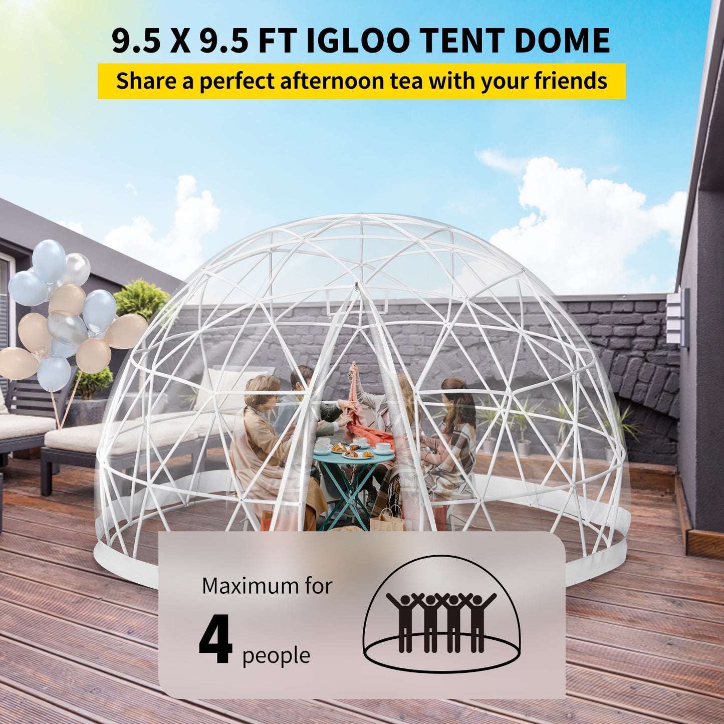 VEVOR Bubble Tent Garden Igloo 9.5/12ft With LED PVC Cover Geodesic Greenhouse Dome for Outdoor Sunbubble Backyard Bubble House - youronestopstore23