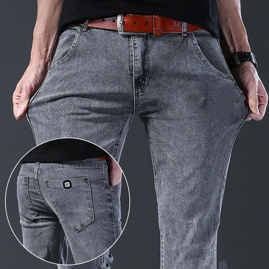 Casual Men's Straight Elastic Denim Pants