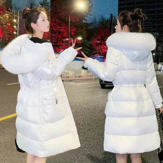 New 2023 Female Winter Waterproof Long Parkas Cotton Padded Jacket Women Hooded Thick Warm Snow Coat Fashion Oversized Outerwear