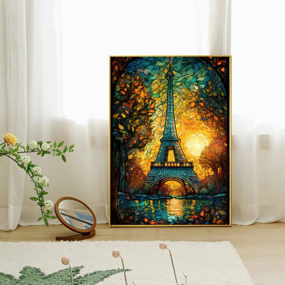5D Diy Diamond Painting Famous Architecture Stained Glass Art Full Rhinestone Mosaic Embroidery Cross Stitch Kit Home Decor Gift