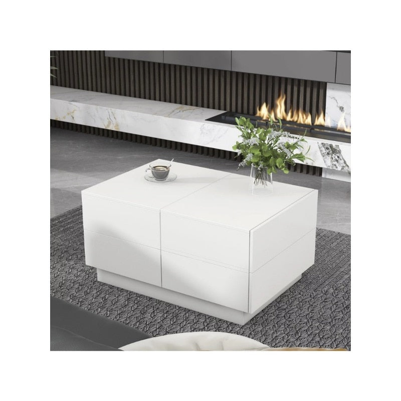 EUROCO 35.4”  Coffee Table for Living room with 4 Drawers,UV High-gloss Center Table with Sliding Top,Rectangle Cocktail Table