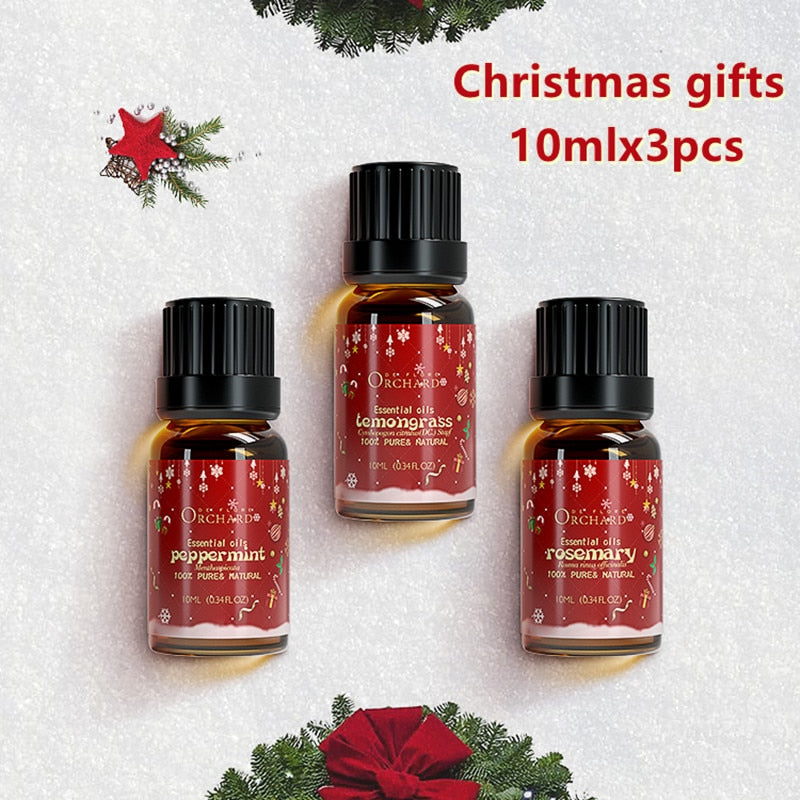 Orchard 3pcs Set Christmas Pure Difuser Essential Oil Rosemary Peppermint Lemongrass Hotel Candle Fragrance Oil For Humidifier - youronestopstore23