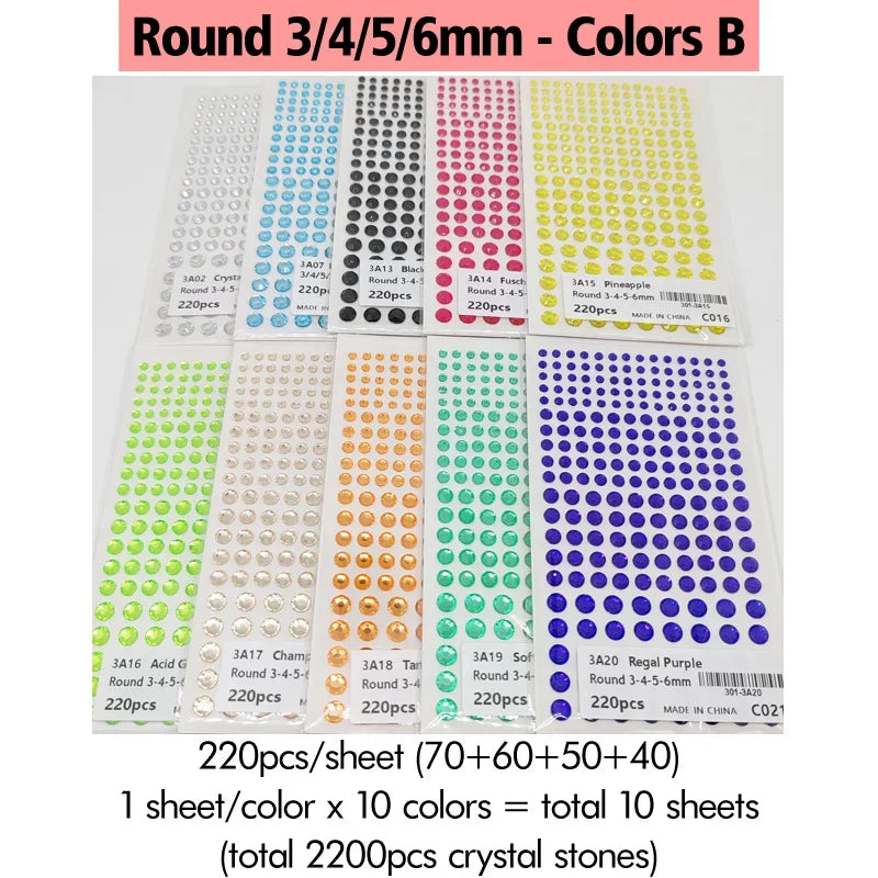 (10 Sheets) Mix of Self Adhesive Rhinestone Sticker Gems/Adhesive Stick On Diamantes/Adhesive Rhinestones for Crafts #826514