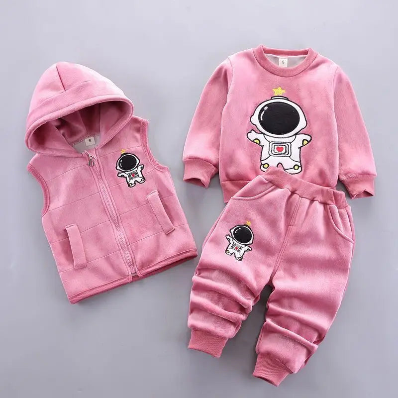 Baby Boys Clothes Sets Thick Fleece Hooded Vest Coat Pants 3Pcs for Kids Casual Outfits Girls Warm Suit