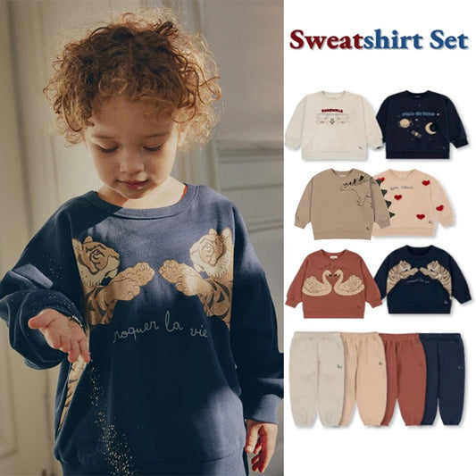 Kids Sweatshirt Fall/Winter 2023 KS Girls Fleece Embroidered Sweatshirt Sweatshirt Sweatpants Set Children's Christmas Clothes