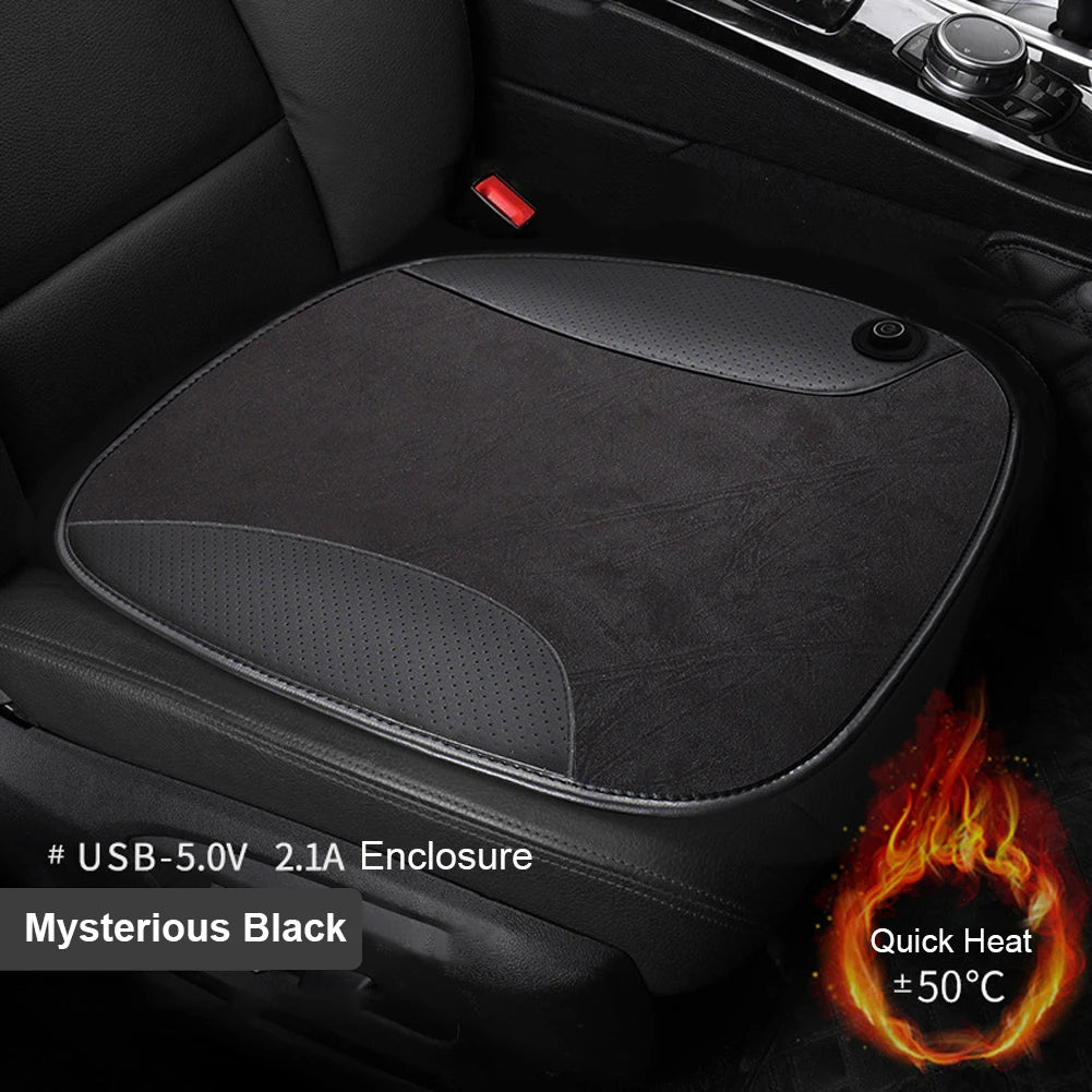 12V Front Seat Cushion PU Car Seat Heated Cover Adjustable Temperature USB Winter Auto Seat Warmer Soft Car Seat Heating Cushion