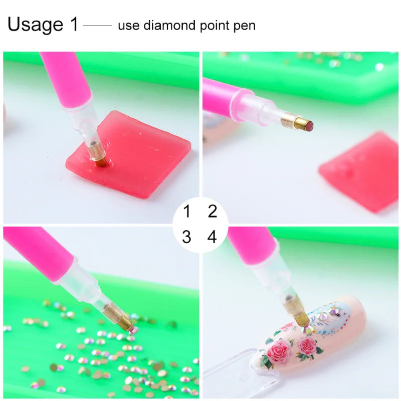 1 Set Nail Storage Box+Rhinestone Point Dotting Glue Pen Paste Sticker Diamond Mud Adhesive Clay Picker Nail Manicure Tool