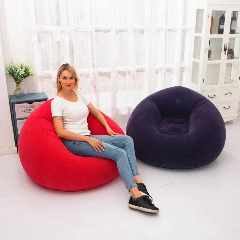 Flocking Inflatable Sofa PVC Lazy Inflatable Sofa Chairs Lounger Bean Bag Sofas Outdoor Camping Seat Mat Bedroom Home Decoration