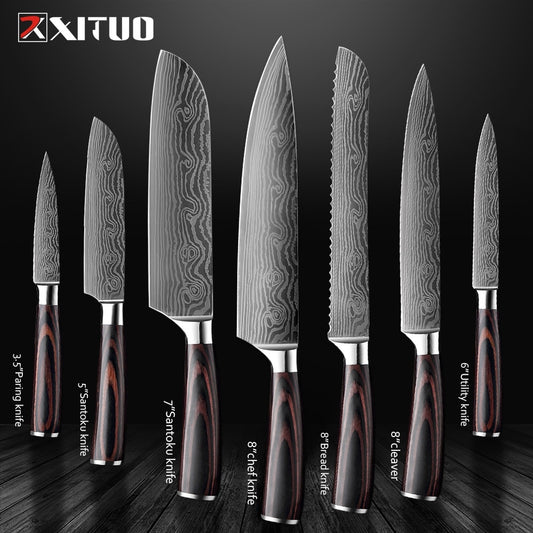 XITUO Kitchen Knives Set Sharp Chef knife Japanese Home slicing Cleaver Utility Santoku Knife Cooking tools Color Wood Handle - youronestopstore23