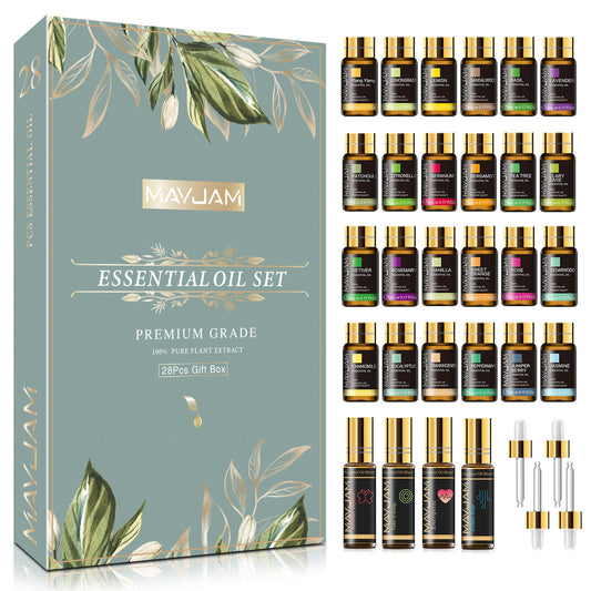 28pcs Pure Natural Essential Oils Gift Set Massage Shower Diffuser Aroma Oil Lavender Vanilla Sage Jasmine Rose Stress Relief - youronestopstore23