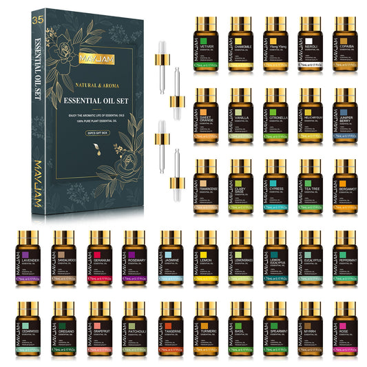 MAYJAM 35 Bottles Essential Oils Set For Humidifier Lavender Eucalyptus Vanilla Oregano Neroli Aroma Oil DIY Perfume Candle - youronestopstore23