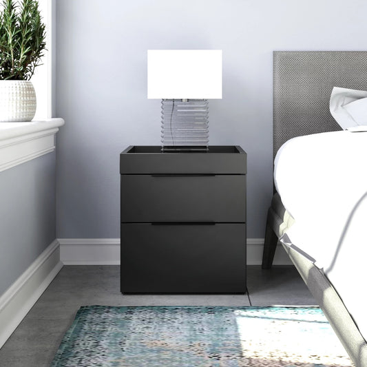 Capri Modern Double Drawer Nightstand, Black bedside table  bedroom furniture  small cabinet
