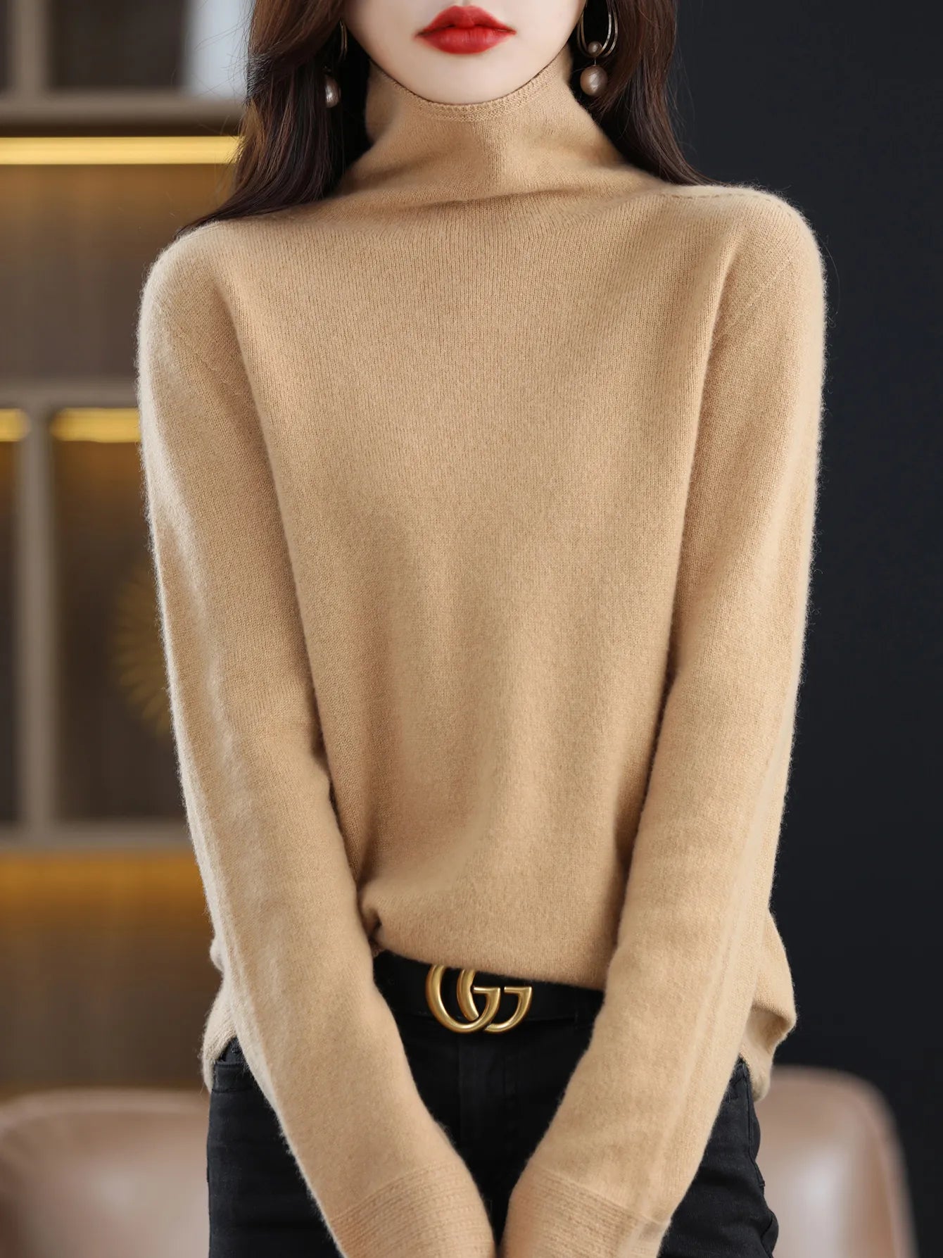 Turtleneck Sweater 100% Merino Wool Sweater Women 2023 Fall Winter Basic Soft Warm Pullovers Long Sleeve Knit Top Female Clothes