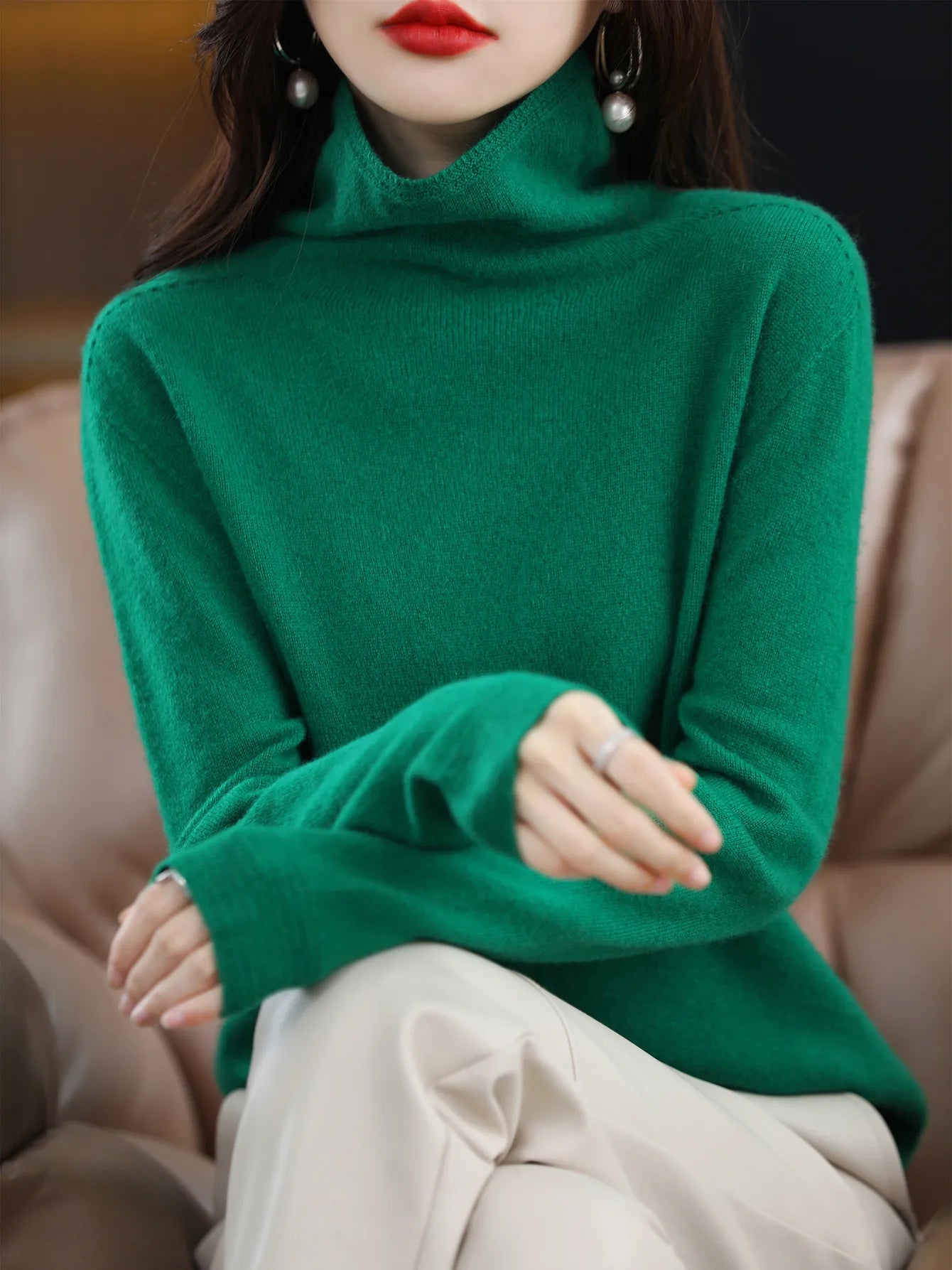 Turtleneck Sweater 100% Merino Wool Sweater Women 2023 Fall Winter Basic Soft Warm Pullovers Long Sleeve Knit Top Female Clothes