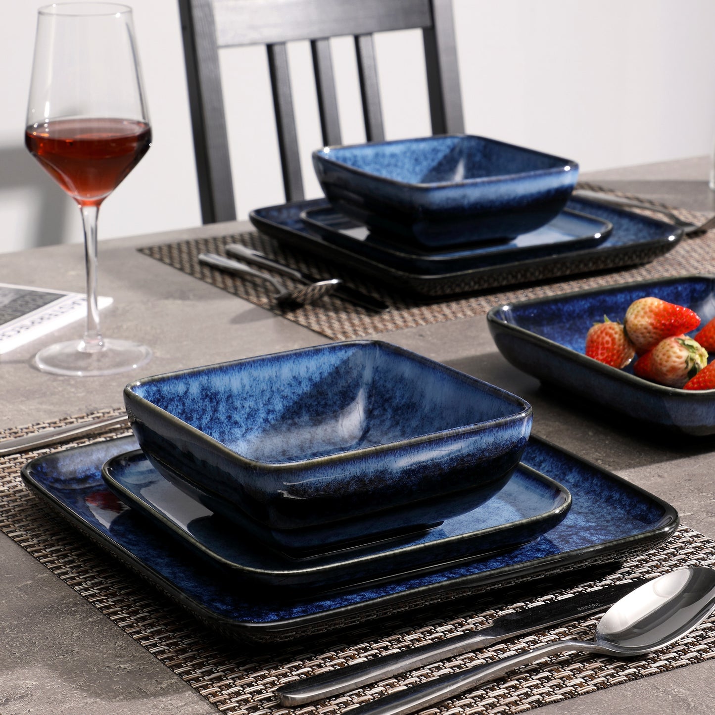 Vancasso Stern Dinner Set Blue Square Kiln Change Glaze Tableware 16 Pieces Kitchen Dinnerware Ceramic Crockery Set for 4 Person - youronestopstore23