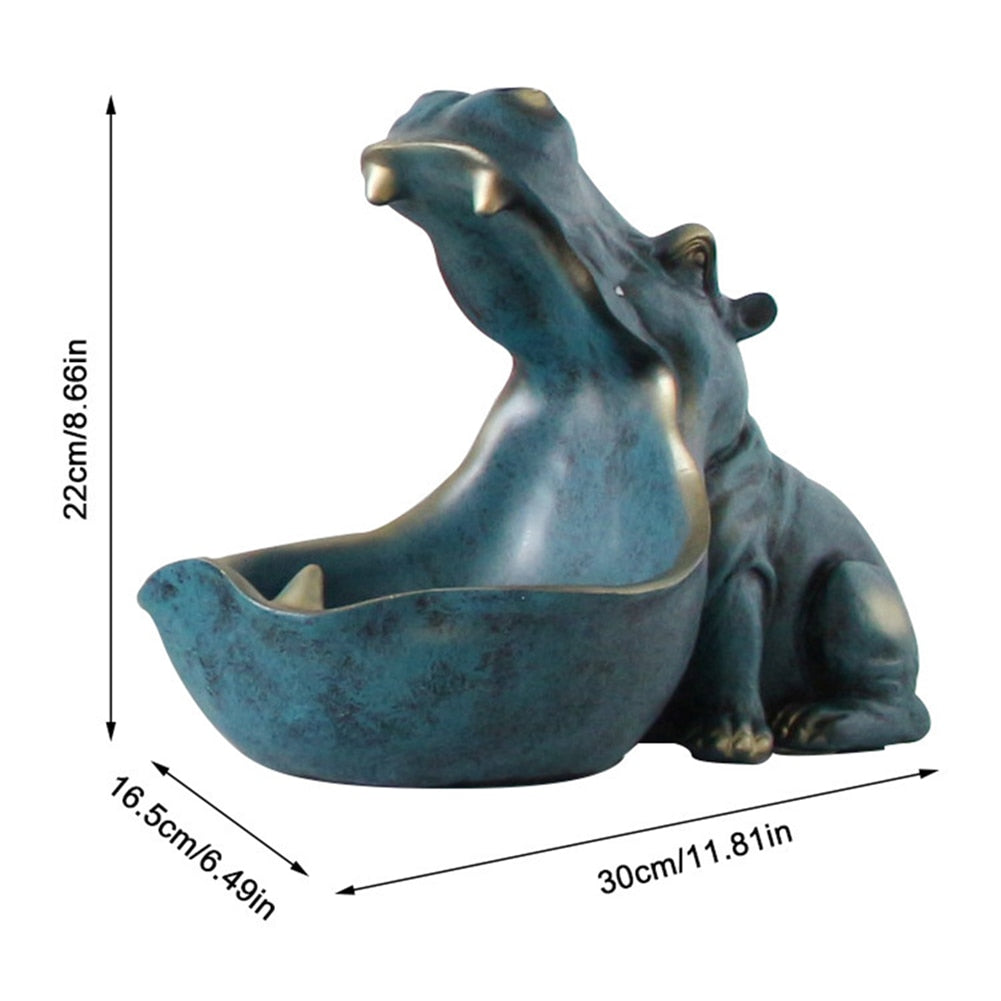 Resin Hippo Statue Hippopotamus Sculpture Figurine for Key Candy Container Table Artware Decor Home Decoration Accessories - youronestopstore23