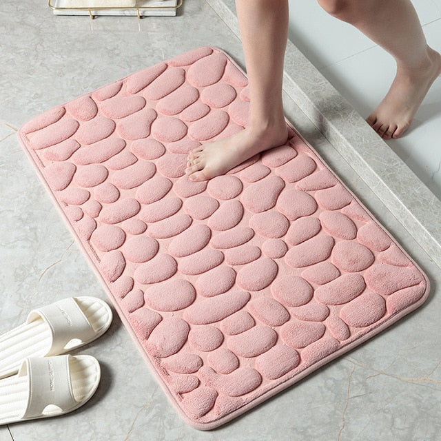Bath Mat Cobblestone Embossed Bathroom Rug Absorbent Non Slip Carpets Memory Foam Bathtub Side Shower Room Doormat Floor Mat