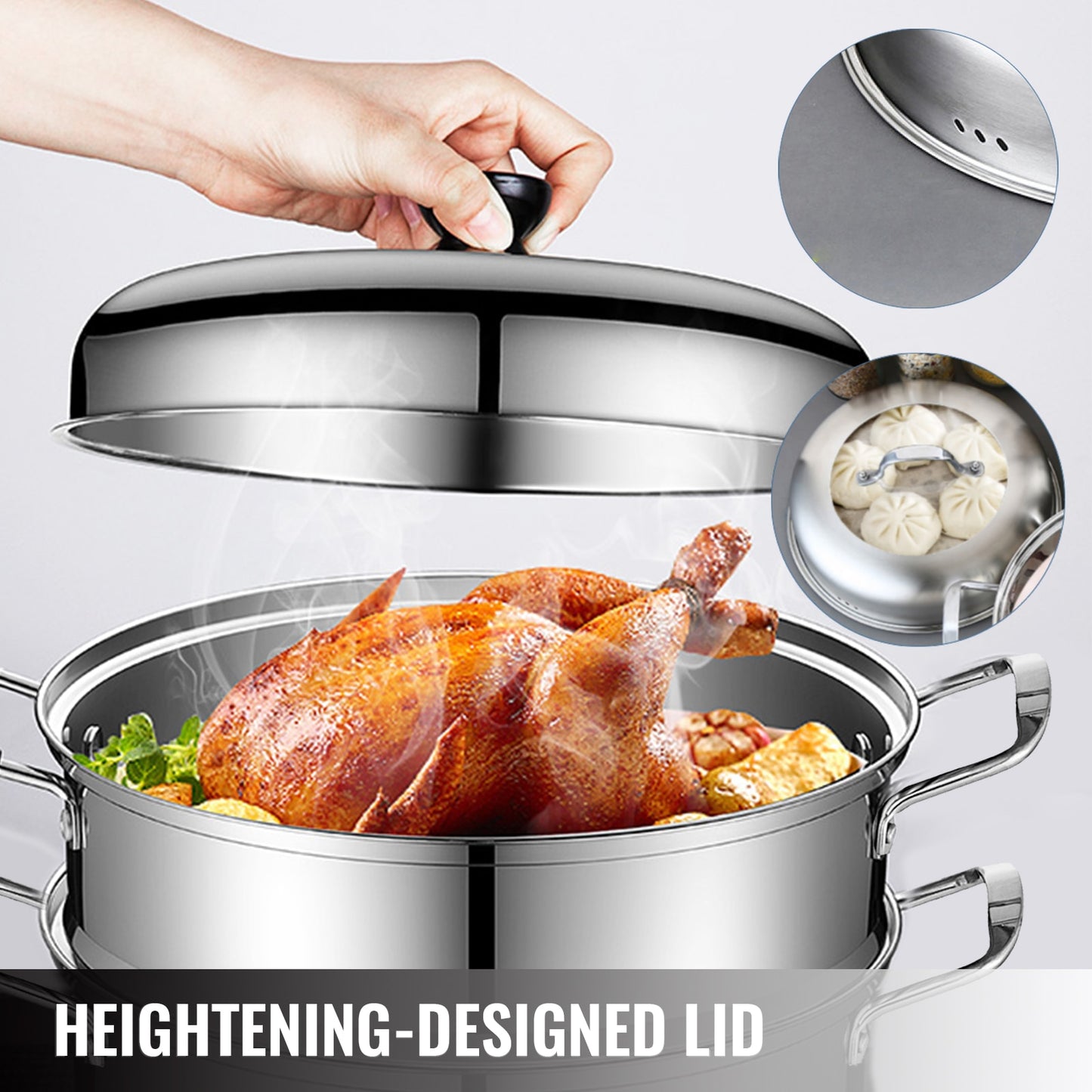 VEVOR 5 Layer Food Steamer 28cm 30cm Stainless Steel Stock Pot for Home Steaming Dumplings Vegetables Rice Cooking Steamed Dish - youronestopstore23