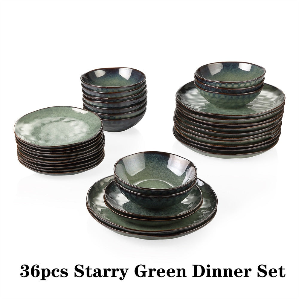 VANCASSO Starry 12/24/36-Piece Dinner Set Vintage Look Ceramic Blue Stoneware Tableware Set with Dinner Plate,Dessert Plate,Bowl - youronestopstore23