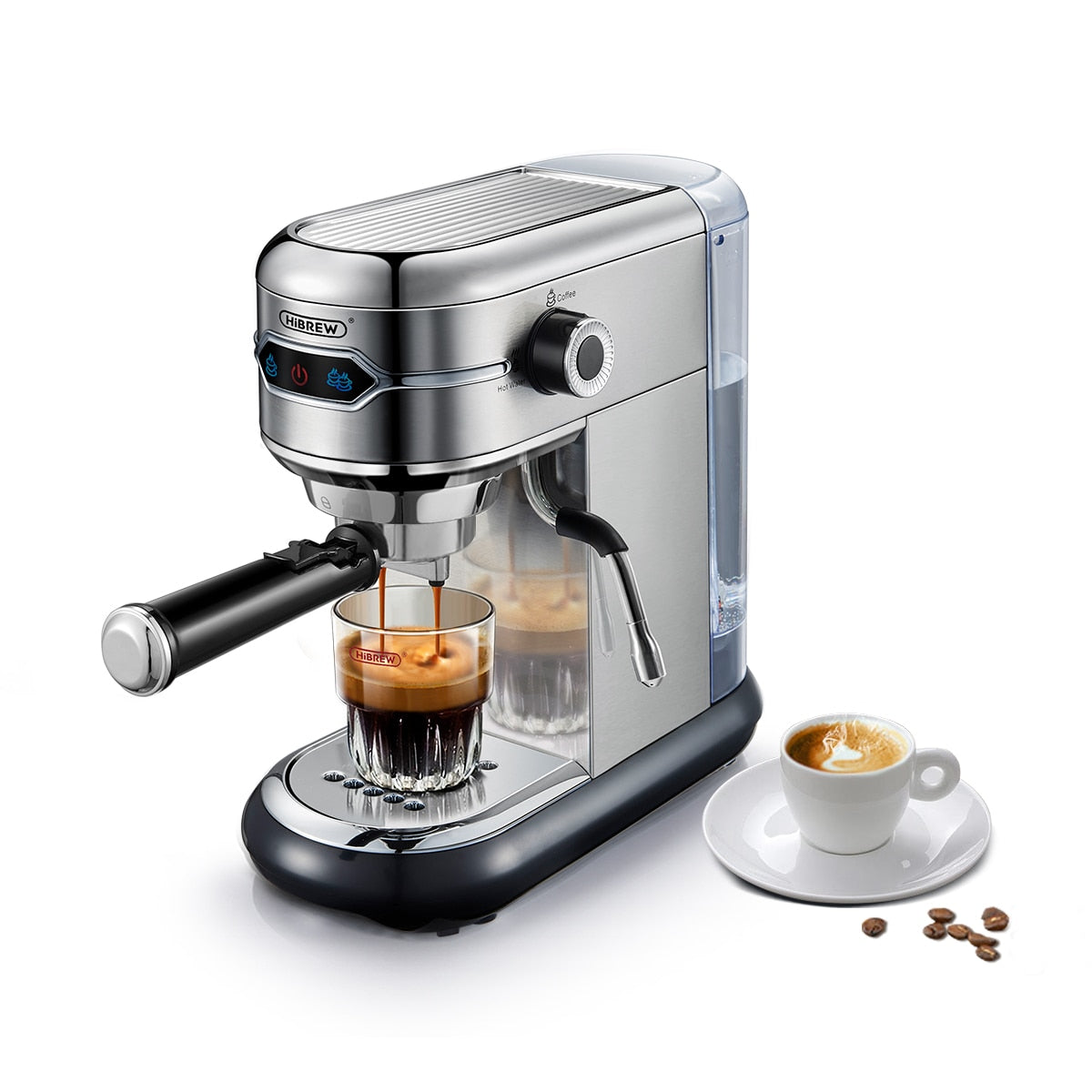HiBREW Coffee Maker Cafetera 19 Bar Inox Semi Automatic Super Slim ESE POD&amp; Powder Espresso Cappuccino Machine Hot Water H11 - youronestopstore23