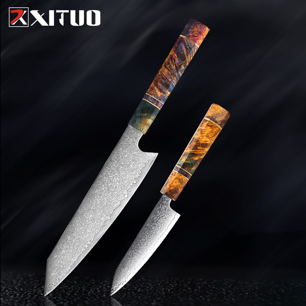 XITUO Damascus Kitchen Knife Set Chef Nakiri Knife 67 Layers Japanese Damascus Steel Chef Knife Razor Sharp Blade Colorful Wood - youronestopstore23