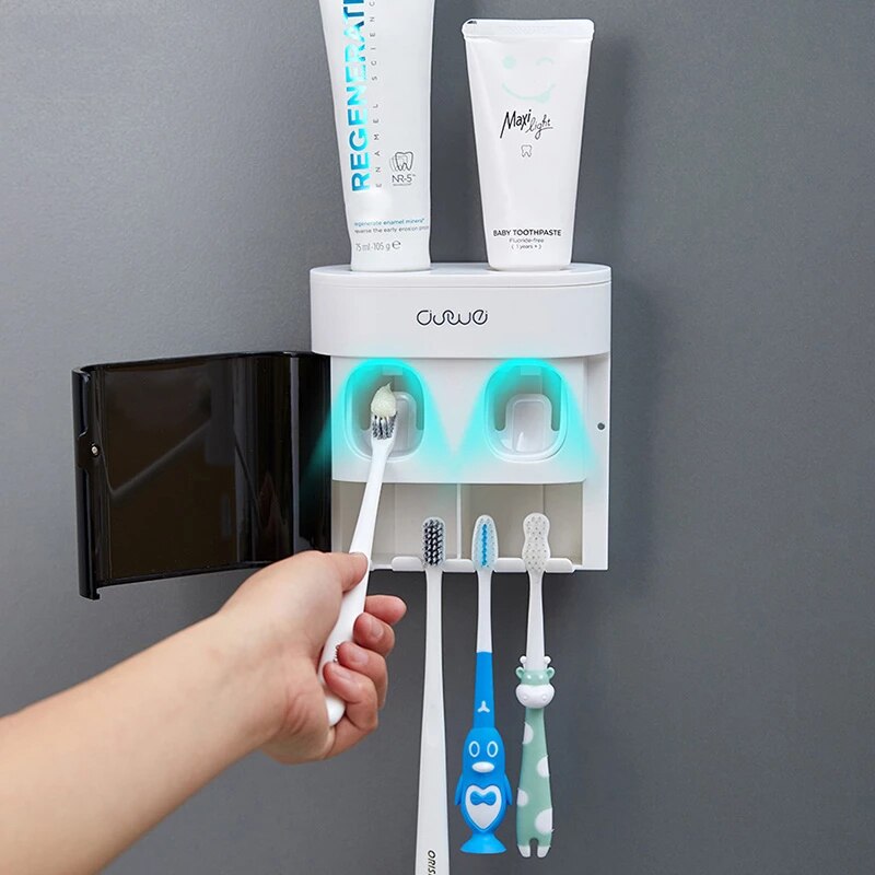 Tooth Paste Holder Wall Mounted Automatic Toothpaste Dispenser Magnetic Toothbrush Holder Toothpaste Rack Bathroom Accessories