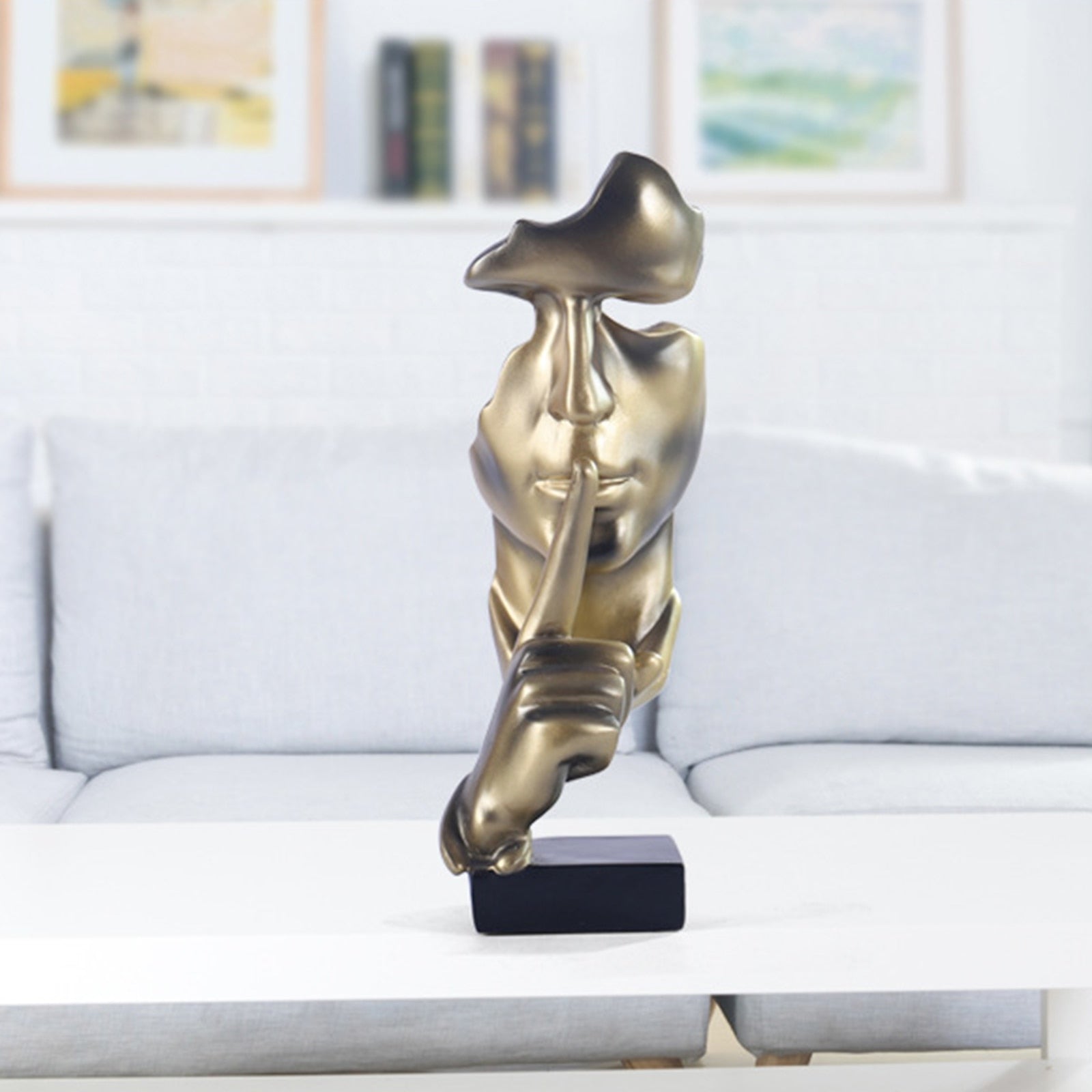 Silence Is Gold Statue Thinker Sculpture Handcraft Resin Abstract Figurine Modern Home Resin Sculptures Vintage Home Decoration - youronestopstore23