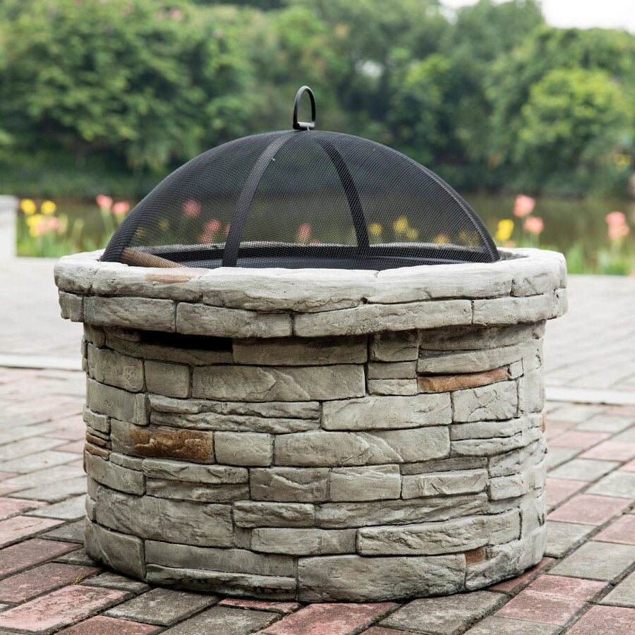 Gas Fire Pit for Backyard, Garden, Home, Outdoor Patio w/Natural Stone, Propane Hose, Handle, Cover - youronestopstore23