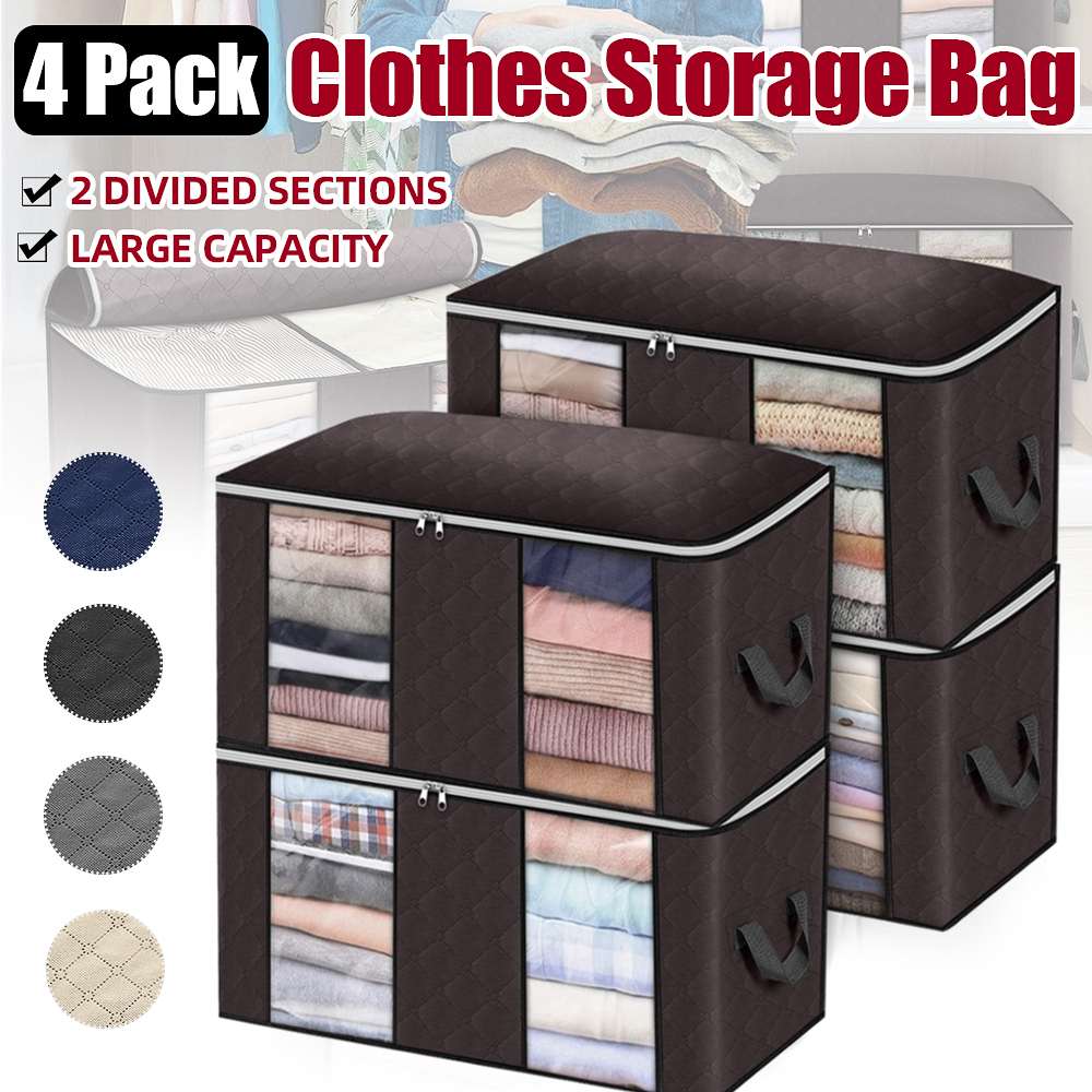 90L 4pcs/set Large Capacity Clothes Storage Bag Home Organizer Foldable with Reinforced Handle for Comforters Blankets Bedding - youronestopstore23