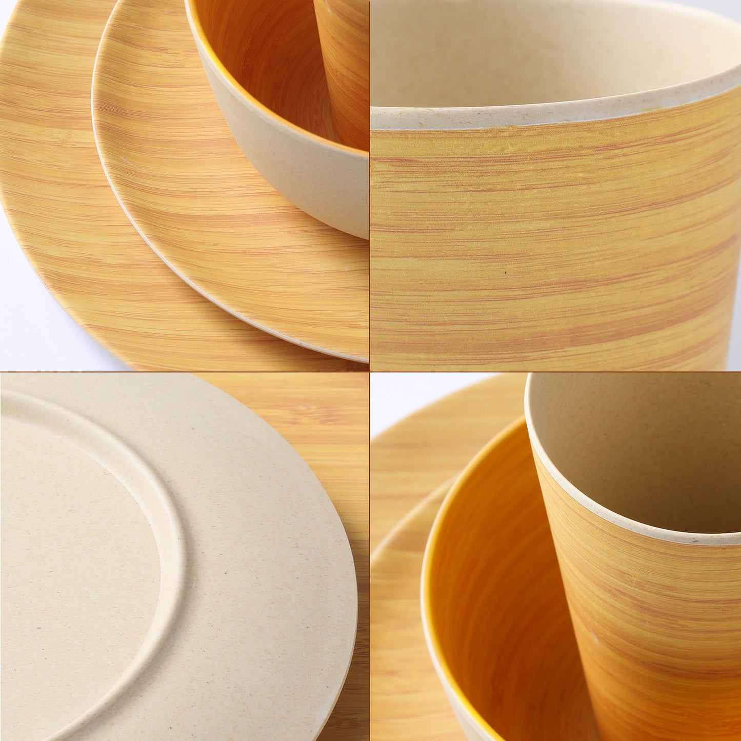 Lekoch Bamboo Fiber 4pcs for 1person  Picnic Dinner set Bamboo pattern Plate Bamboo Powder Fiber Dishes and Plates Sets - youronestopstore23