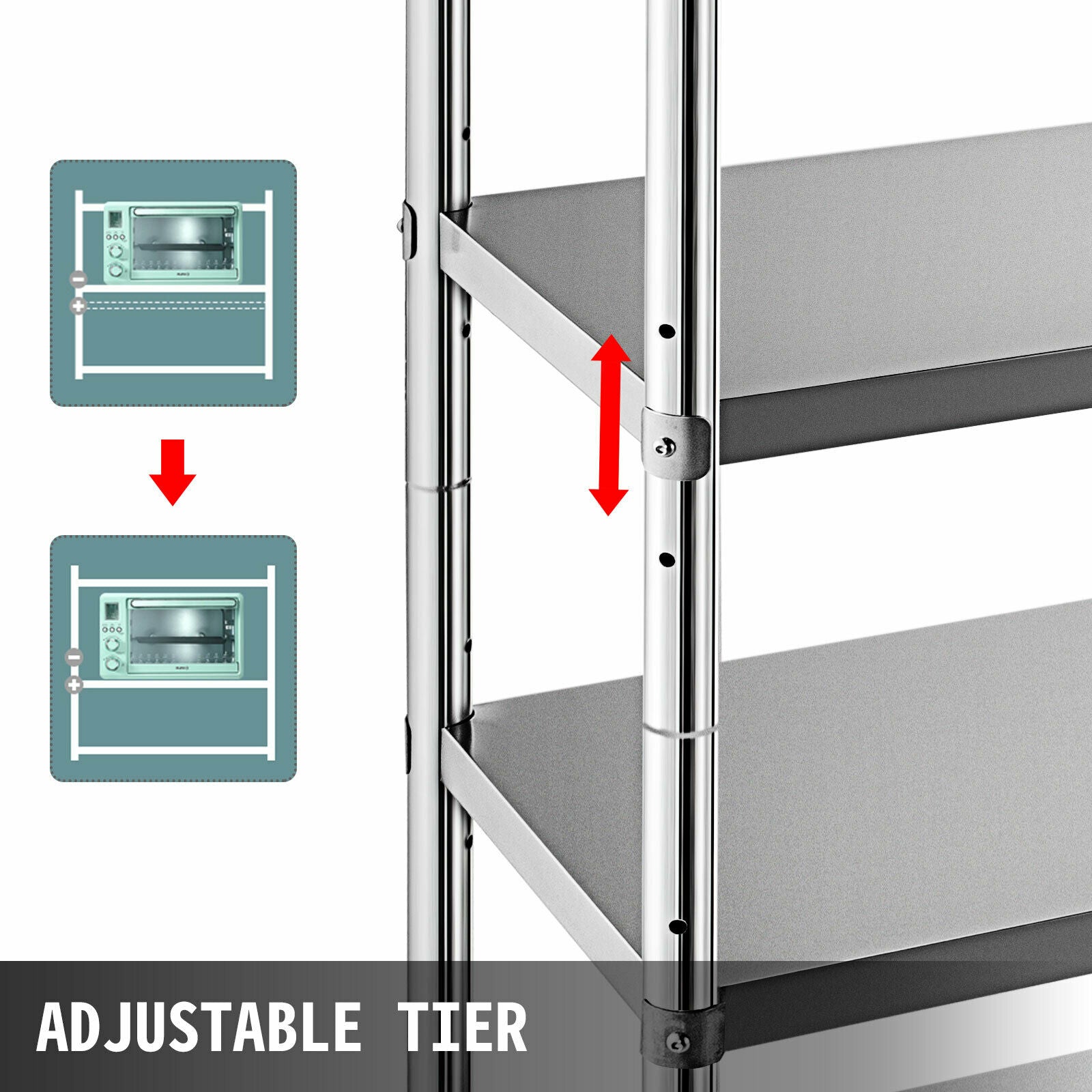 VEVOR 4-Tier 5-Tier Stainless Steel Commercial Storage Rack Shelf for Kitchen Warehouse Garage Storing Kitchenware - youronestopstore23