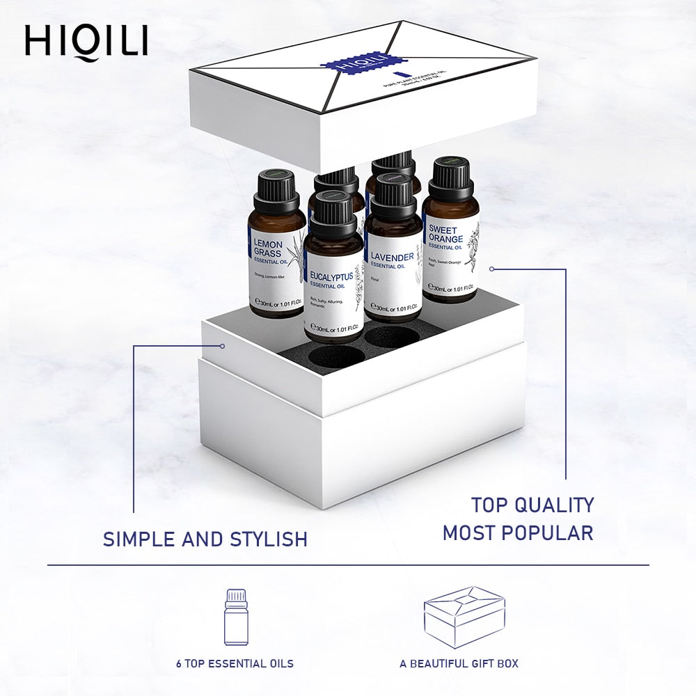 HIQILI Essential Oils Top 6 Gift Set,100% Pure Natural for Aromatherapy | Humidifier, Massage,Diffuser, Skin &amp; Hair Care，DIY - youronestopstore23