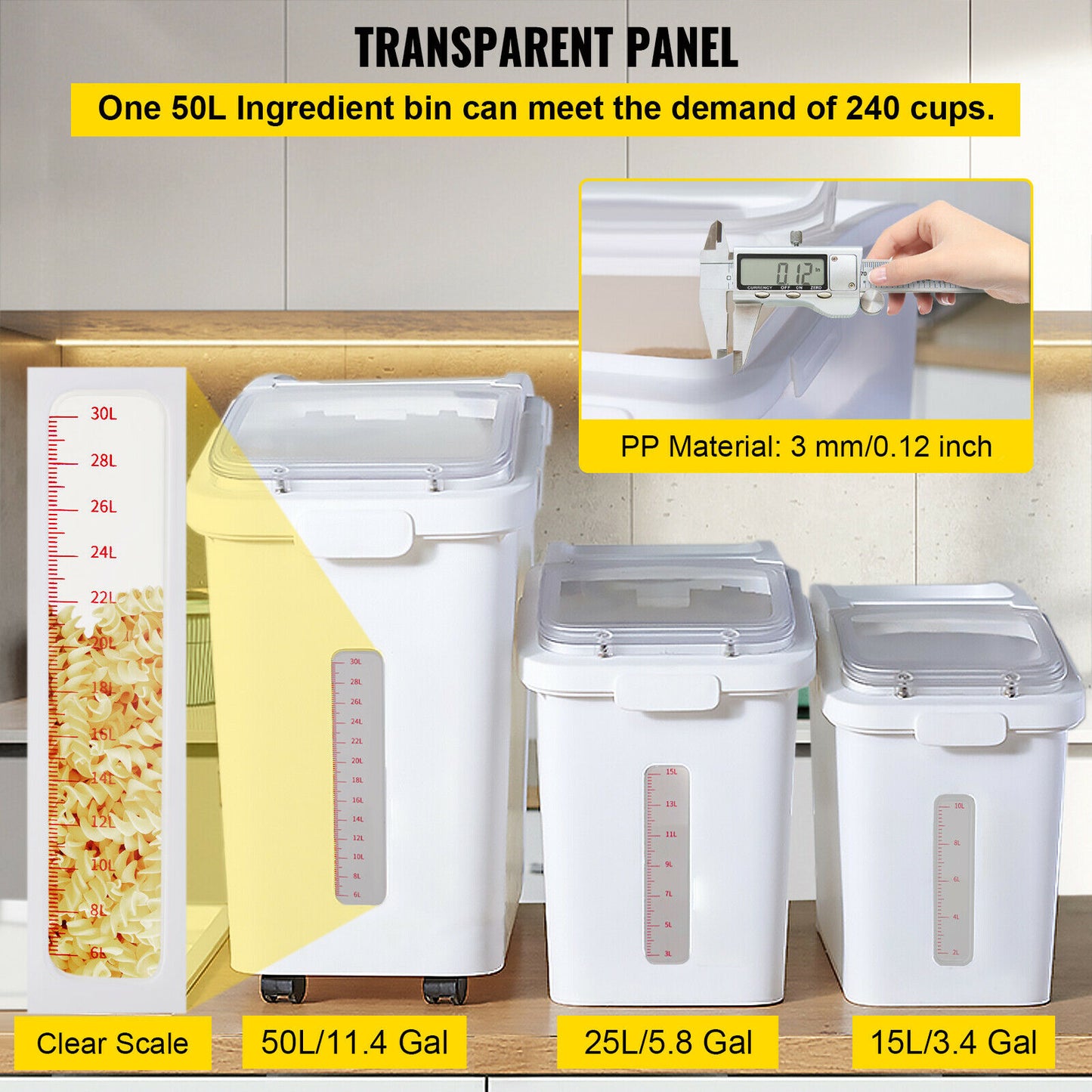 VEVOR Multi-Size Dry Ingredient Storage Bin with Shovel Caster Dustproof Healthy Soybeans Restaurant Kitchen Commercial Home Use - youronestopstore23