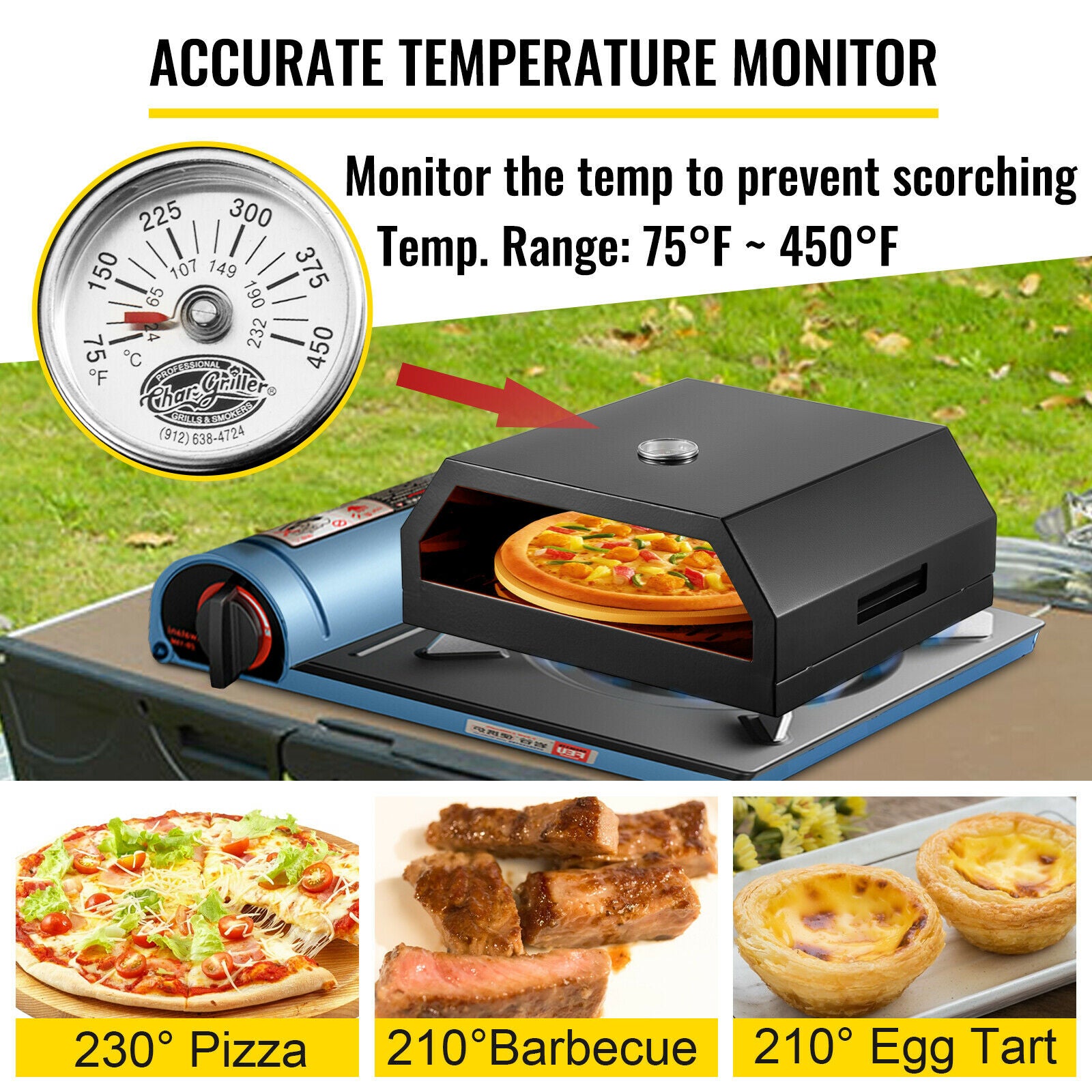 VEVOR 12&quot; Outdoor Pizza Oven Making Machine Stainless Steel Temperature Range From 75-450℉ for Beach Parties Camping Commercial - youronestopstore23