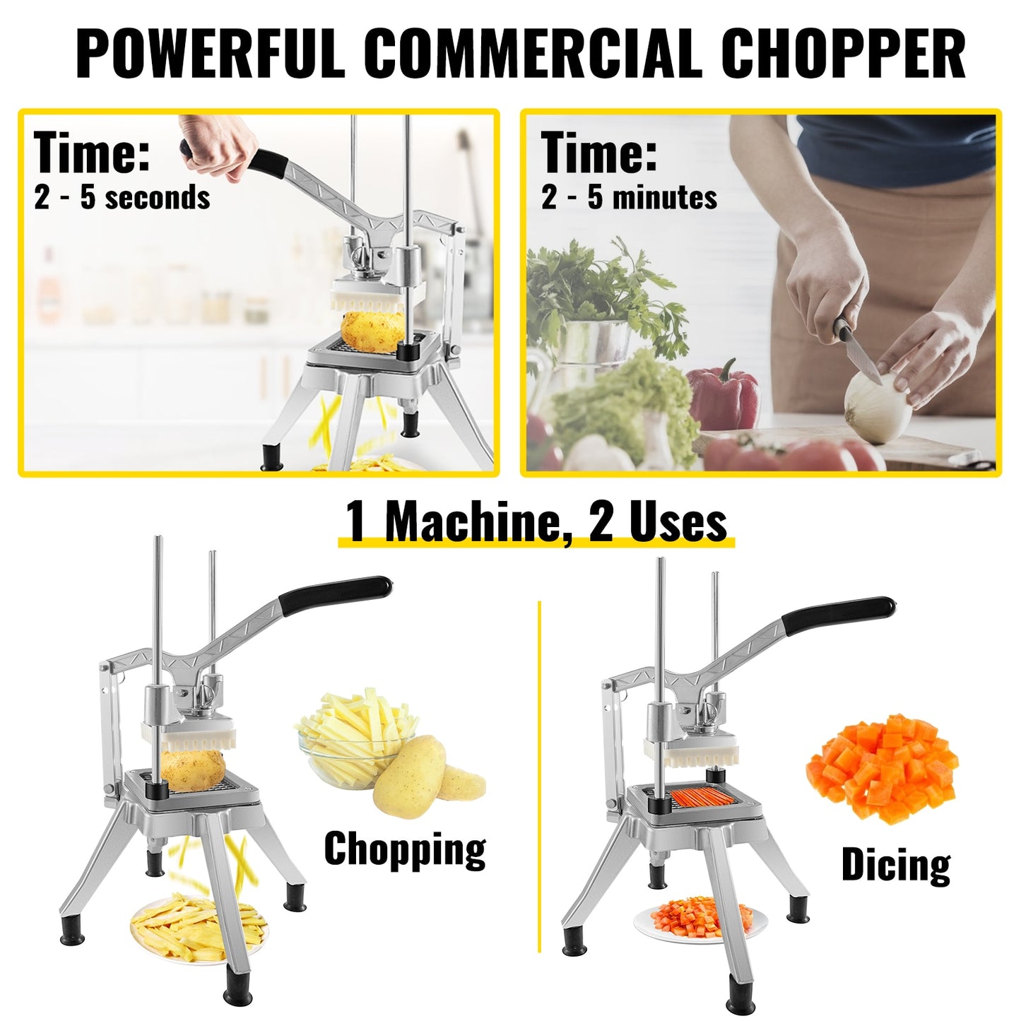 VEVOR Commercial Vegetable Chopper with 4 Blades Stainless Steel Home French Fry Dicer Slicer Manual Cutting Kitchen Appliance - youronestopstore23